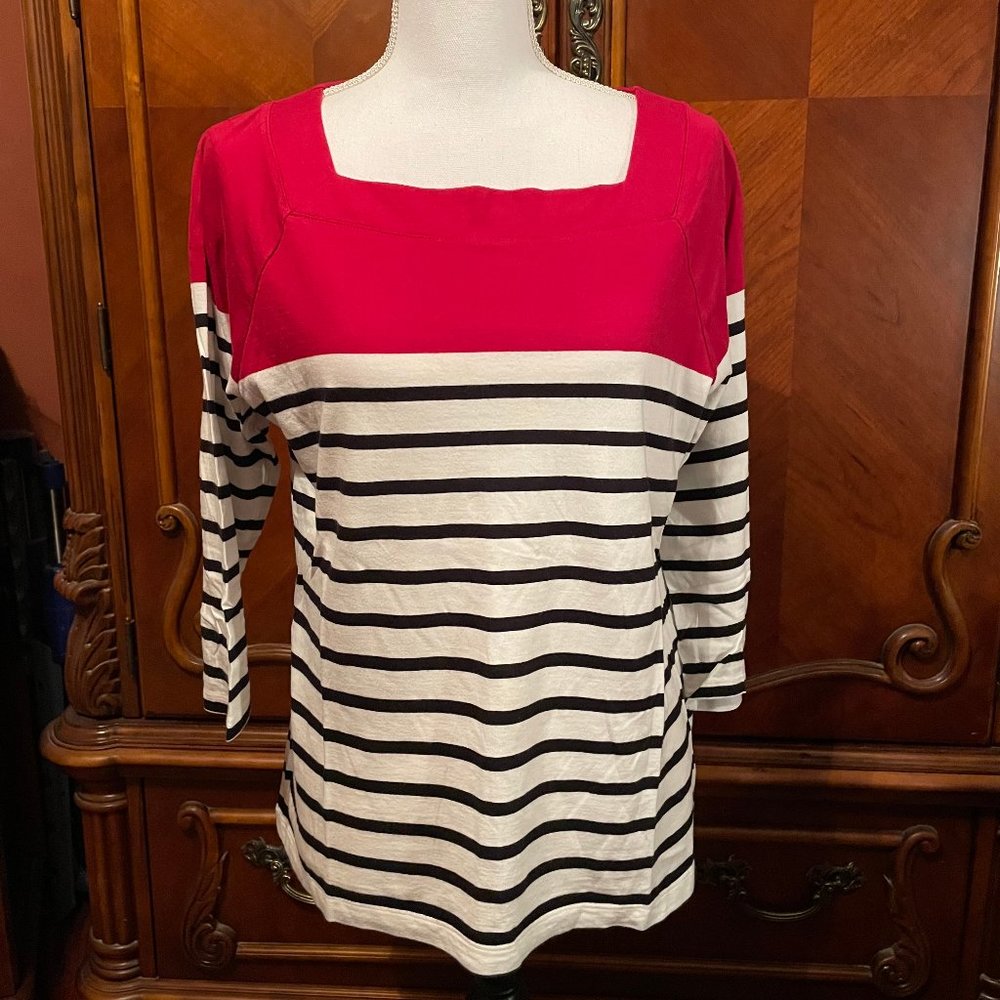 "Croft & Barrow" Red and White Top with Black Stripes